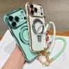 Wavy Frame Wrist Strap Phone Case for iPhone 17 Air 16 15 14 13 12 11 Pro Max Plus Silicone Soft Protective Cover Magnetic Stand