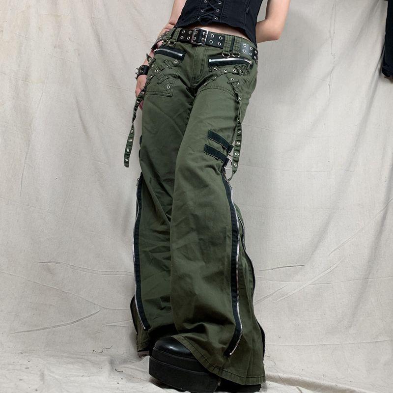

Low Rise Zipper Denim Wide Leg Pants Punk Low Waist Zipper Wide-Leg Jeans A M