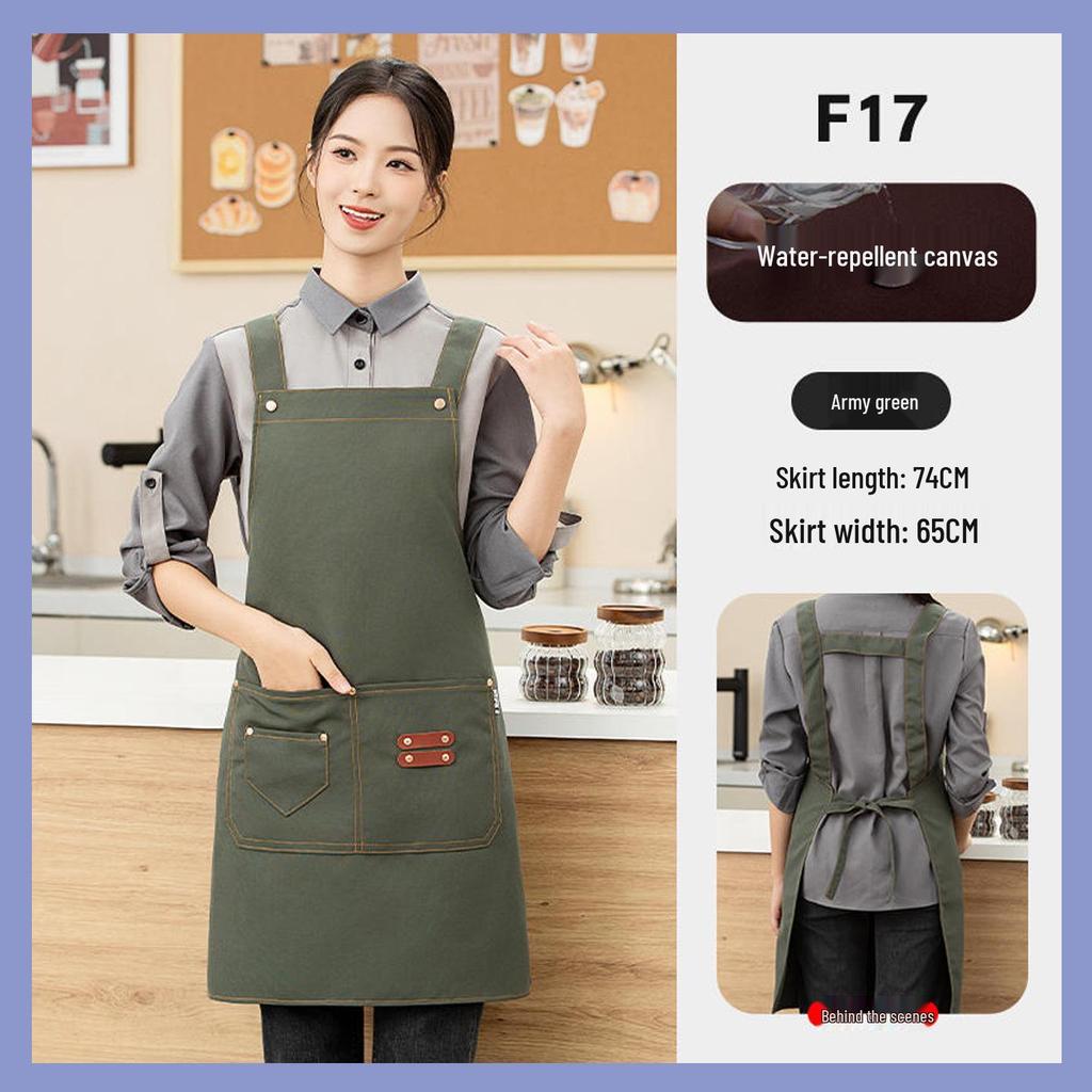 Women's High-End Waterproof & Oil-Resistant Canvas Apron with Logo for Coffee & Tea Shop