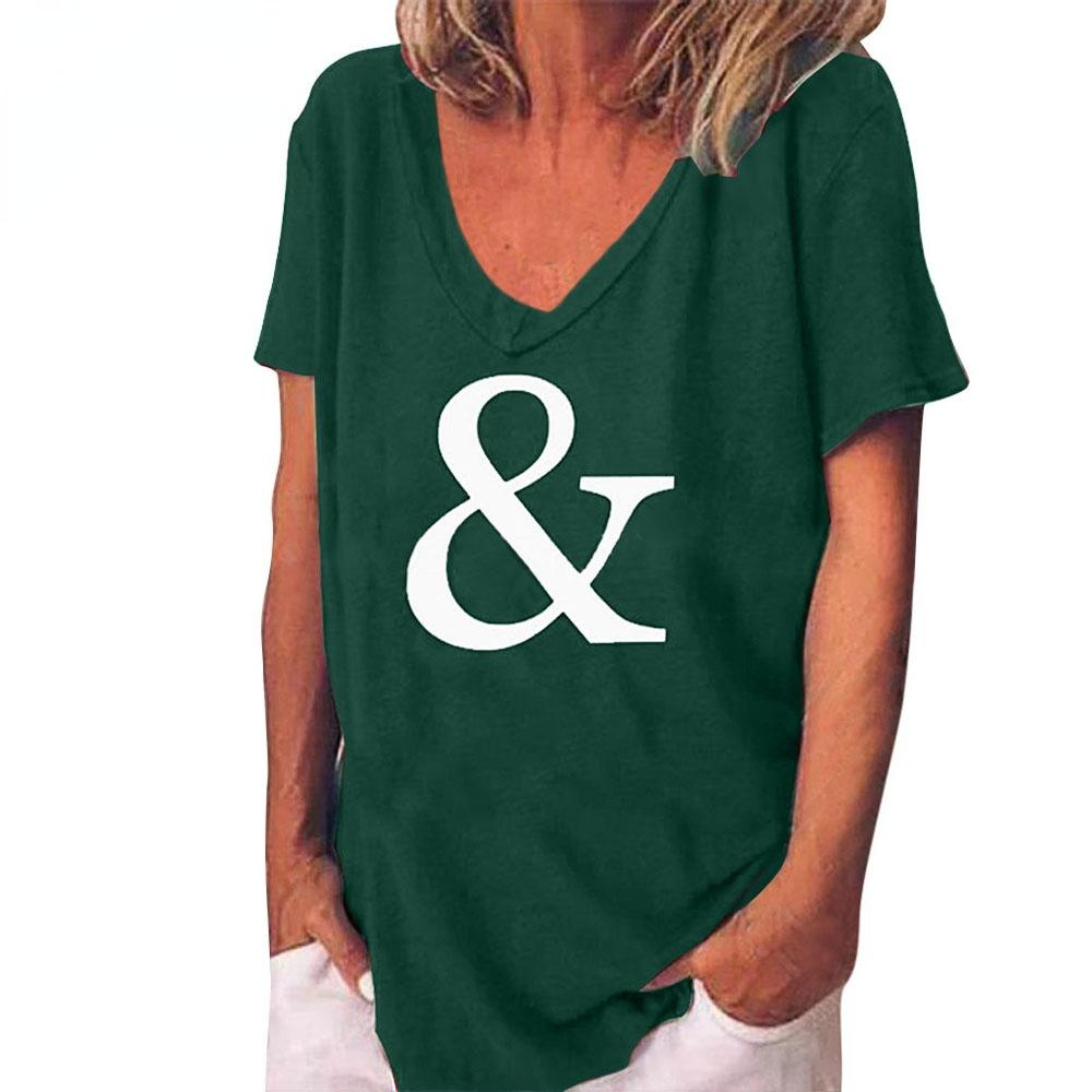 

Модные весенние простые блузки с принтом, футболки с V-образным вырезом и короткими рукавами, повседневные 8XL зелёный