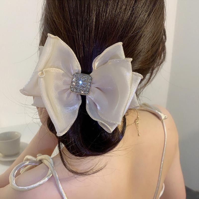 Big Bow Hair Tie Ponytail Hairband Exquisite Diamond Women Girl Pretty Elastic Hair Ring Headdress Accessories Versatile
