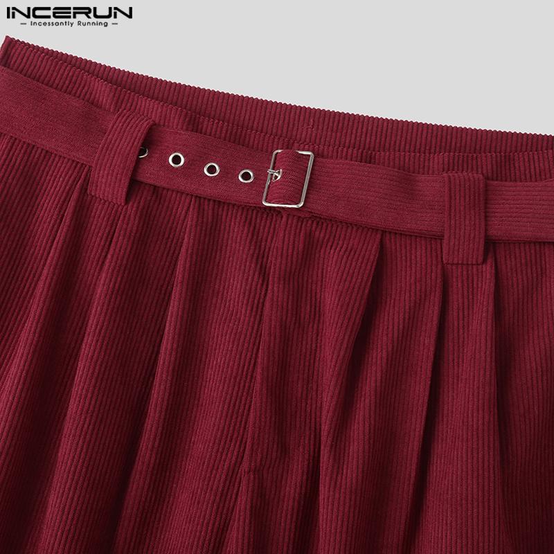 INCERUN Men Zip-up High Waist Casual Loose Long Texture Pants Trousers
