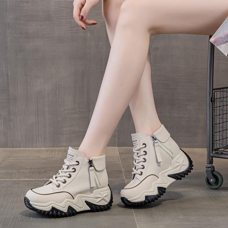 88762 leather women's shoes spring and autumn new muffin thick sole to increase height and luck