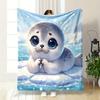 Cute Baby Seal On Ice with Tiny Fish Patterned Blanket, Flannel, Suitable for All Seasons, Home Decor, Warm and Cozy