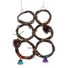 Bird Hanging Swings Toy Wooden Parrot Swing Circle Ring Toy Climbing Net with Bells6 Rings