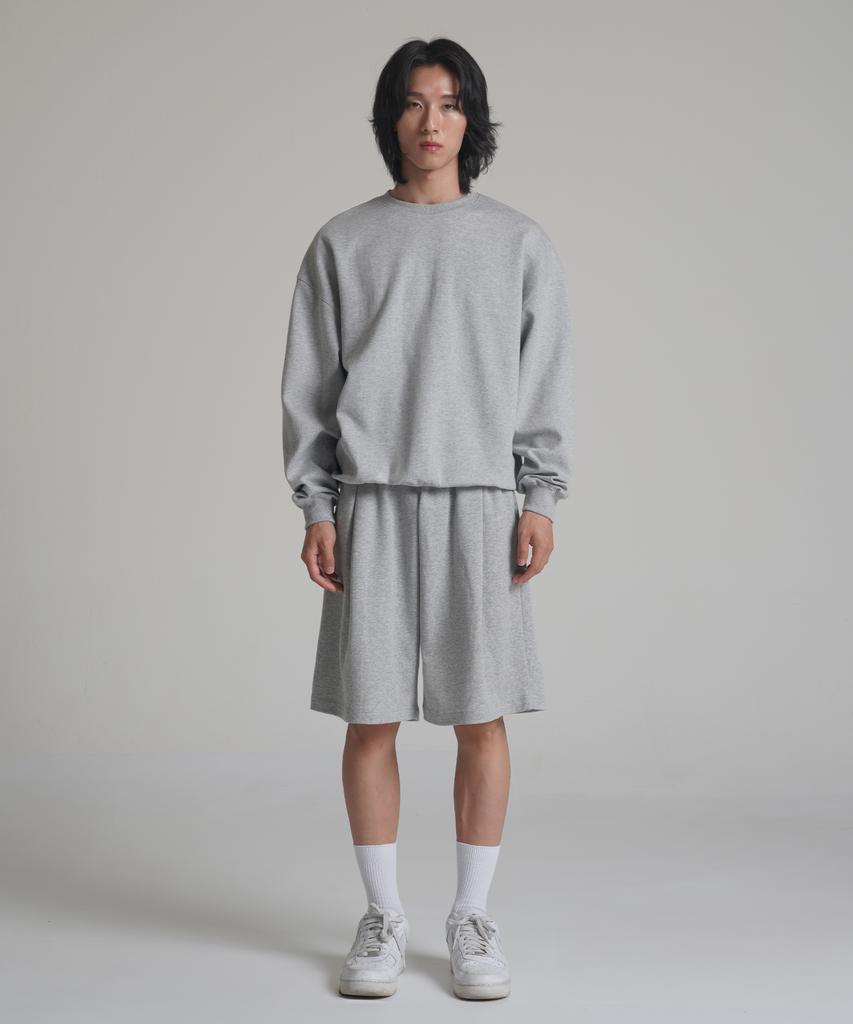 Noming One-Pleat Wide Sweat Bermuda Shorts - Grey