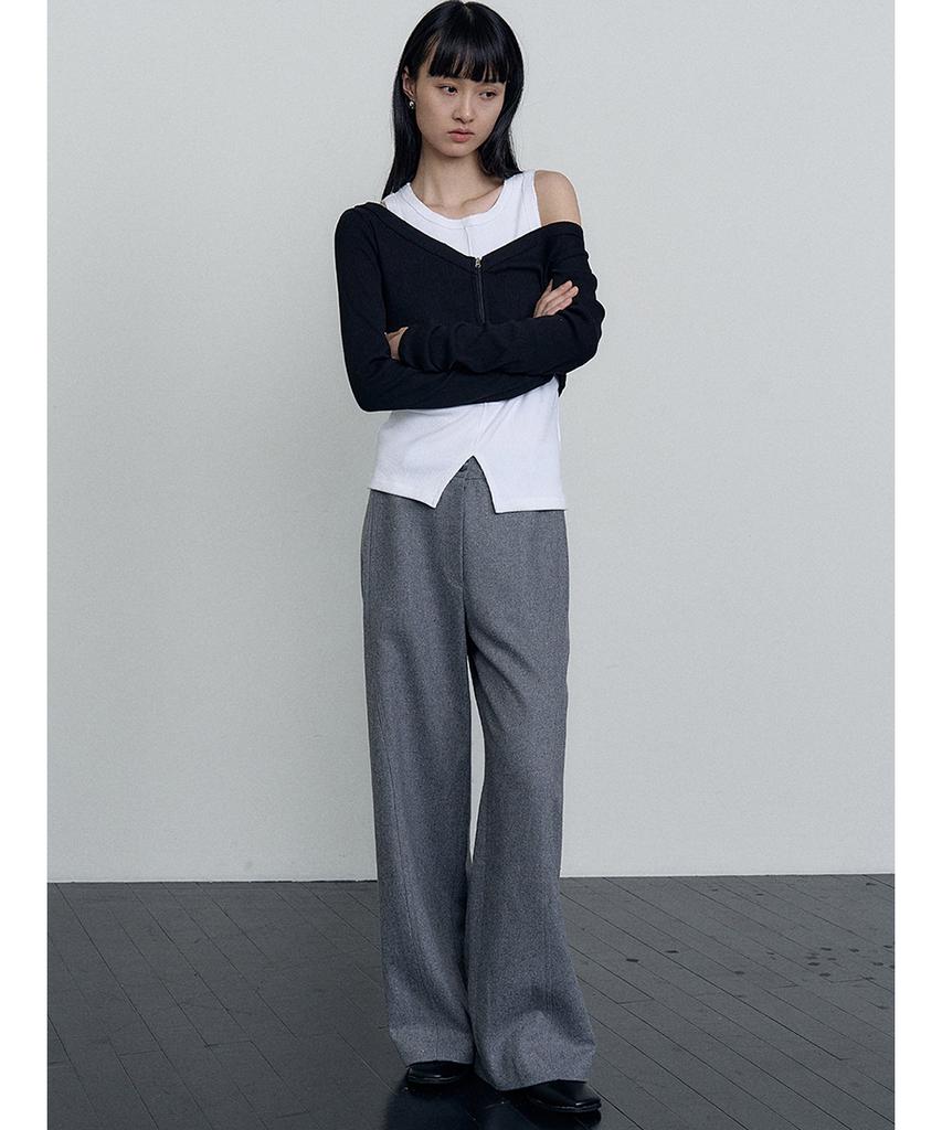 MAKE A TOAST Wool Blend Midrise Pants Grey Mbefpa001Gr