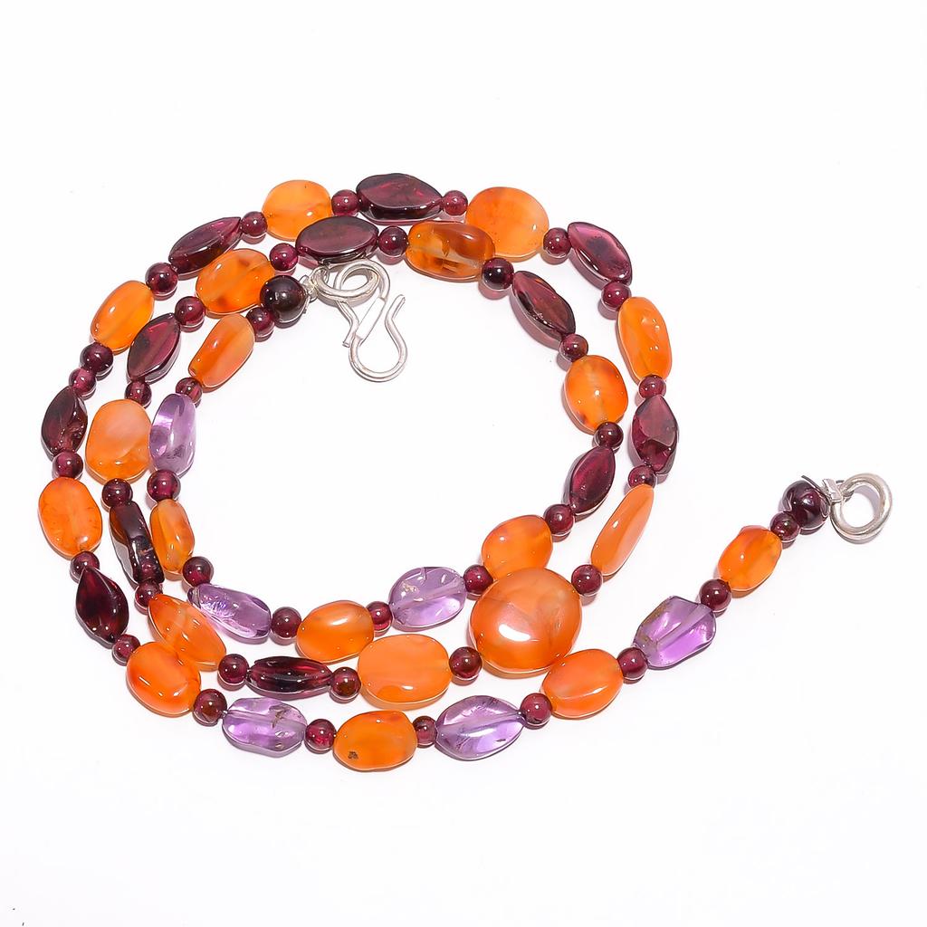 Natural Amethyst Carnelian Garnet Gemstone Beads Necklace 3-11 Mm 18" UB-7847 UB-7847