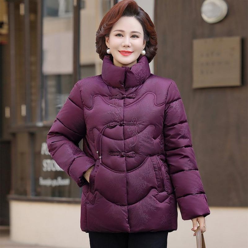 

Зимняя хлопковая одежда для женщин среднего и пожилого возраста, вышитая пуговицами, пуховая хлопковая одежда для пожилых женщин, короткие модели 5XL [Recommended 150-80 kg] фуксия