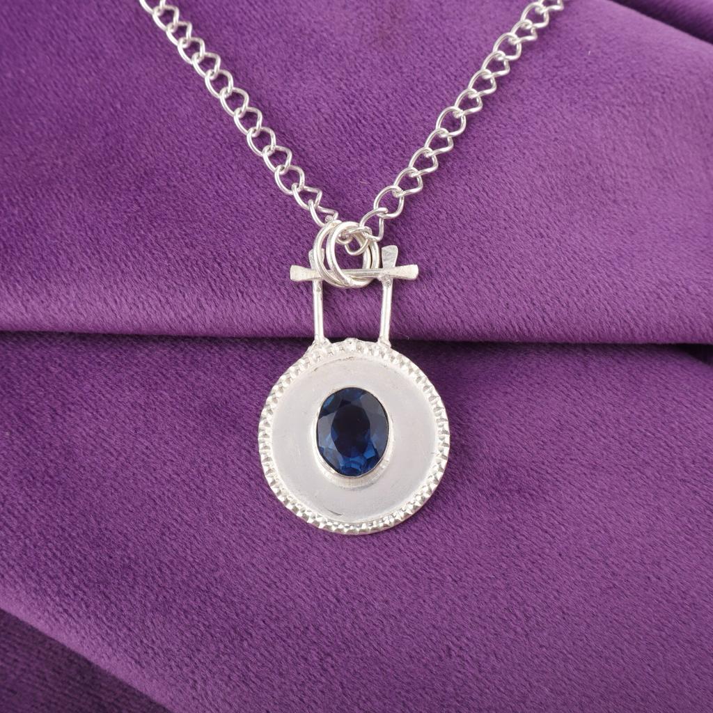 London Blue Topaz Stone Friend Gift Engagement Handmade Pendant Sterling Silver PP-57-1
