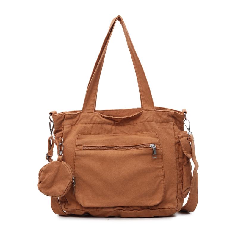 

Large Capacity Women Travel Tote Bag, Solid Color Crossbody Bag, Soft Fabric Shoulder Purse with Multiple Pockets for Daily Use світло-коричневого кольору