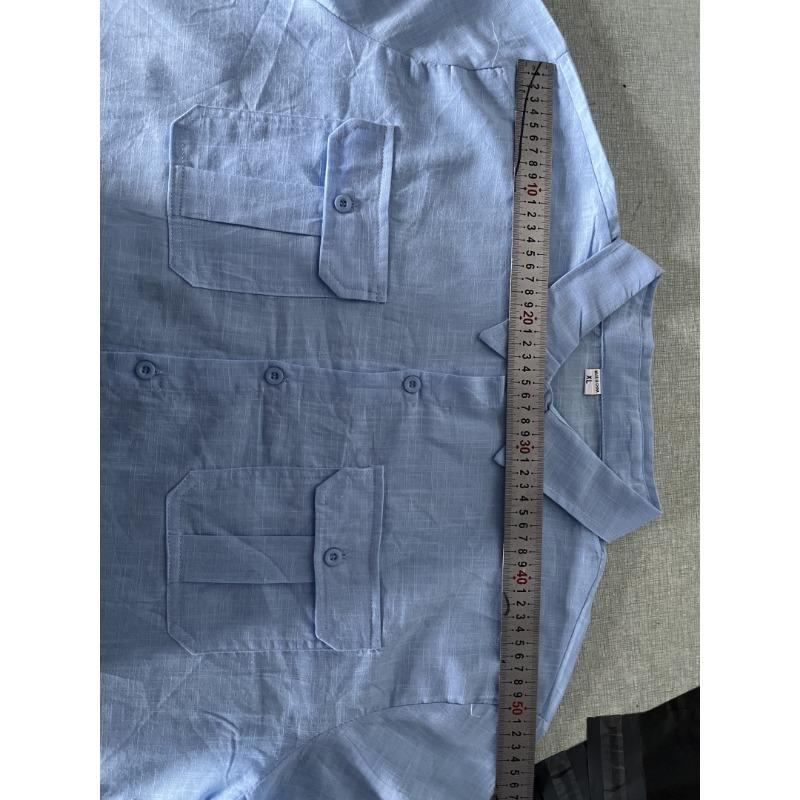 Men Linen Blend Short Sleeve Button Down Shirt Casual Summer Beach Top With Dual Chest Pockets