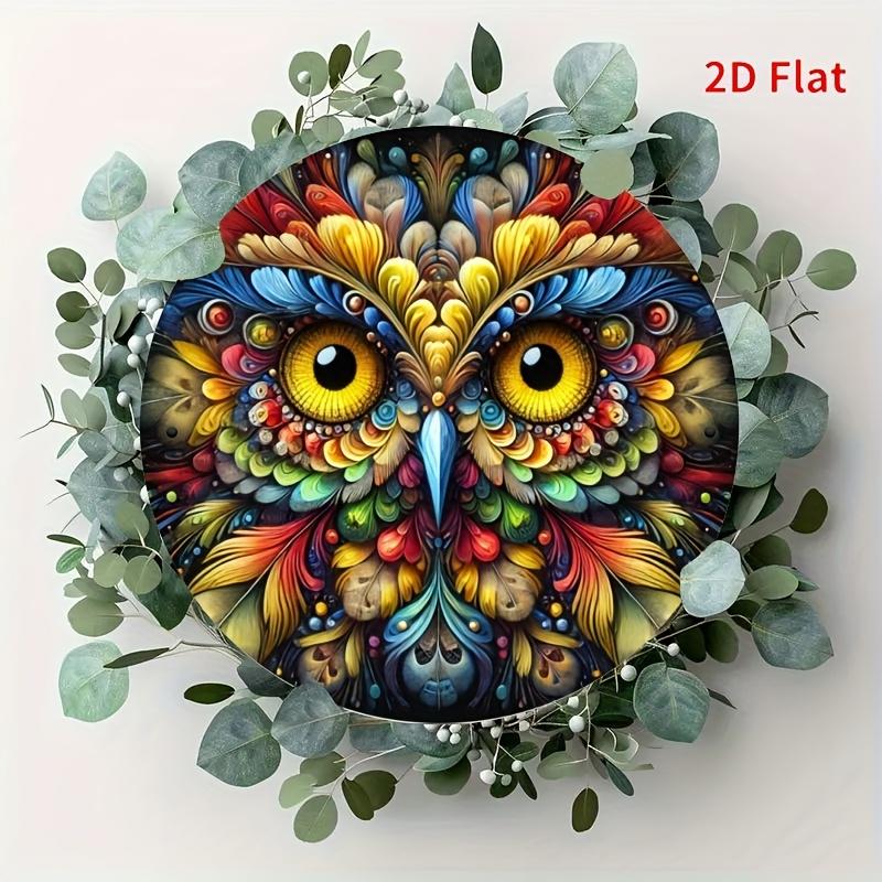 Colorful Mandala Style Owl Feather Art Tin Sign Vintage Durable Metal Plaque Wall Decor Bohemian Animal Home Office Wall Art 20x20cm(8x8inch)