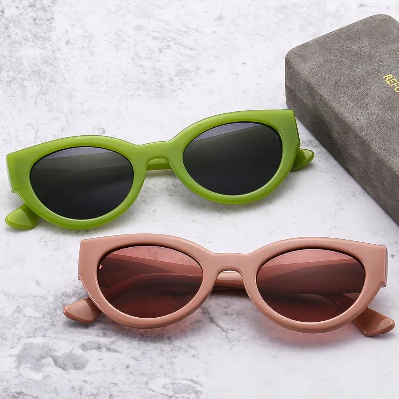 Retro Style Korean Women's Sun Sunglasses Fashion Style Makaron Unisex Design Oval Eyeglasses Cat Eye Sun Glasses Eye Protection Eyewear Oculo De Sol