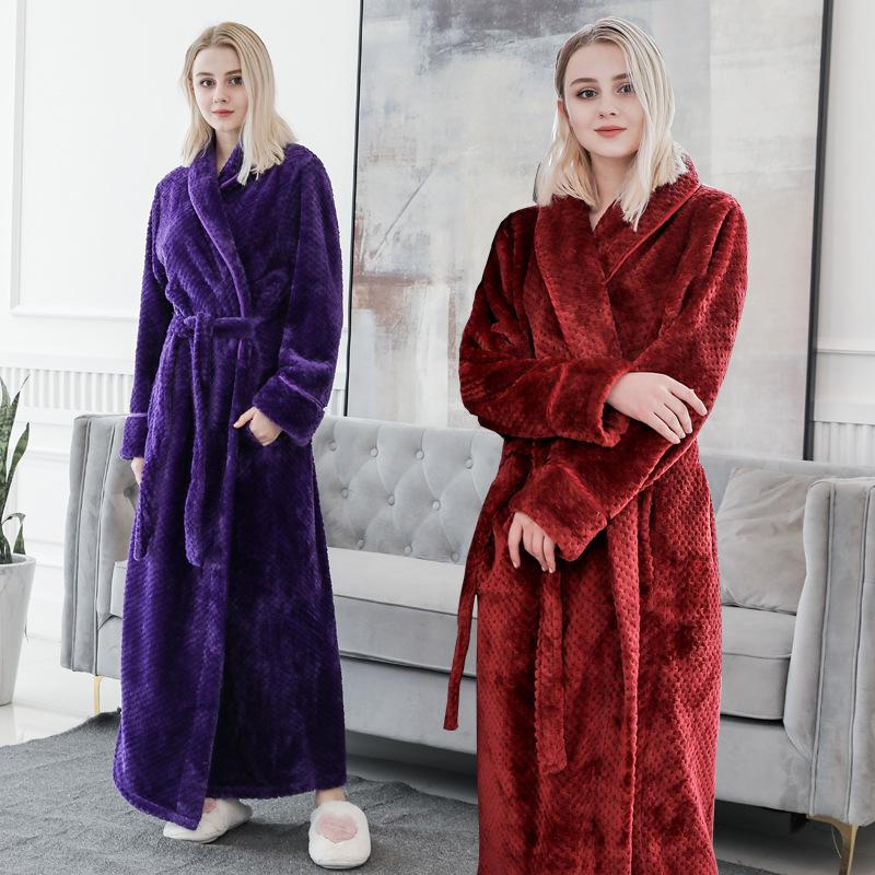Women's and Men's Thick Flannel Morning Robe for Autumn/Winter Home Wear