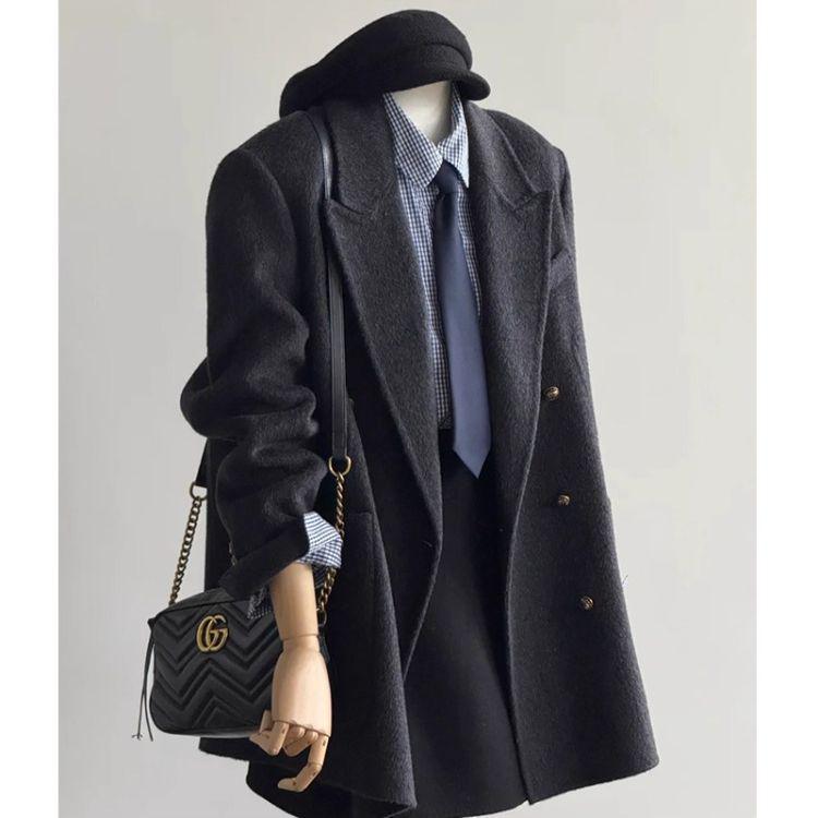 Damski wełniany płaszcz w koreańskim stylu, zaawansowany, na jesień i zimę