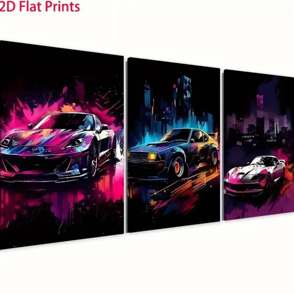 Sports Car Bedroom & Living Room Wall Mural: Decorative Oil Canvas Painting with Pine Wood Frame
