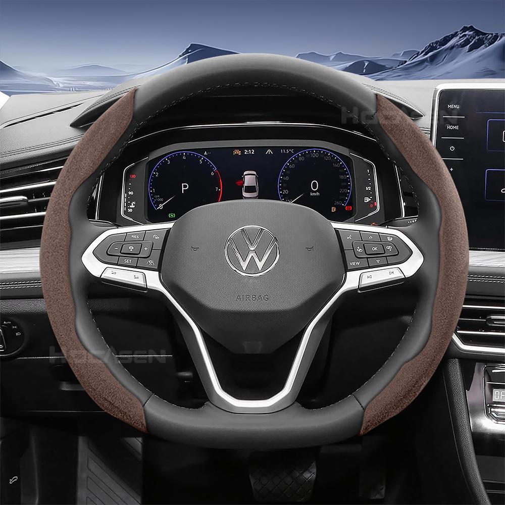 Suitable for Volkswagen Sports Suede Steering Wheel Cover with Split Snap-On Design for Tiguan Golf T-Roc Polo Passat Jetta Id.3 Id.4 