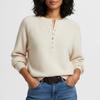 Women's Round Neck Long Sleeve Knit Sweater Loose Fit Button Detail Henley Pullover Top