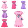Girl Stitch Pattern Short Sleeve Nightdress With Ruffle Hem For Kids Fashion
