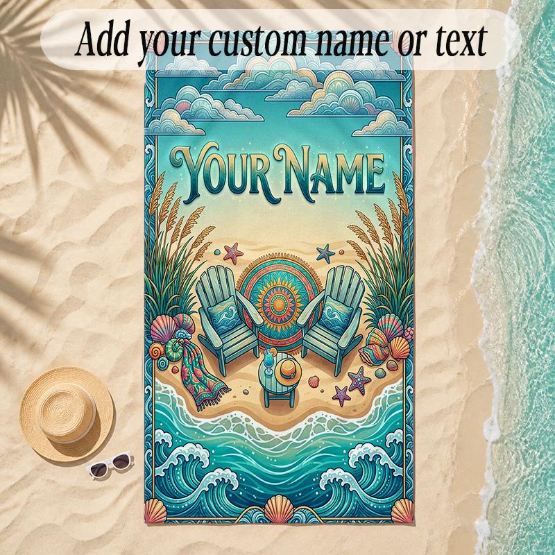 Mermaid Theme Soft Beach Towel Personalized Custom Name Text Towel Portable for Beach Pool Travel