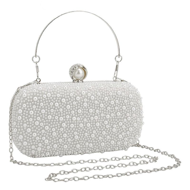 Women's Evening Handbags Pearl Beaded Clutch Purse Wedding Bridal Clutches Party Prom Lady Crossbody Shoulder Bag