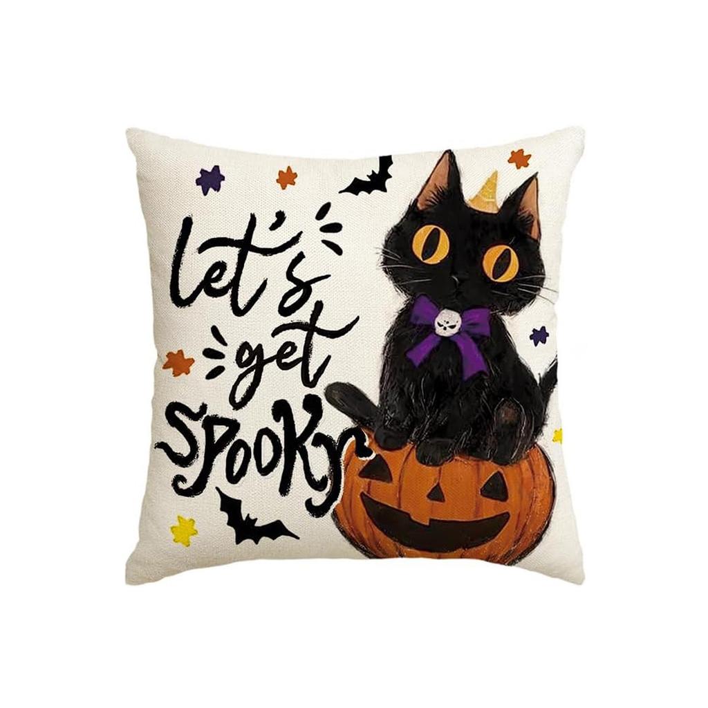 Halloween Decorative Linen Throw Cover With Single Sided Print ( Insert Not Included)