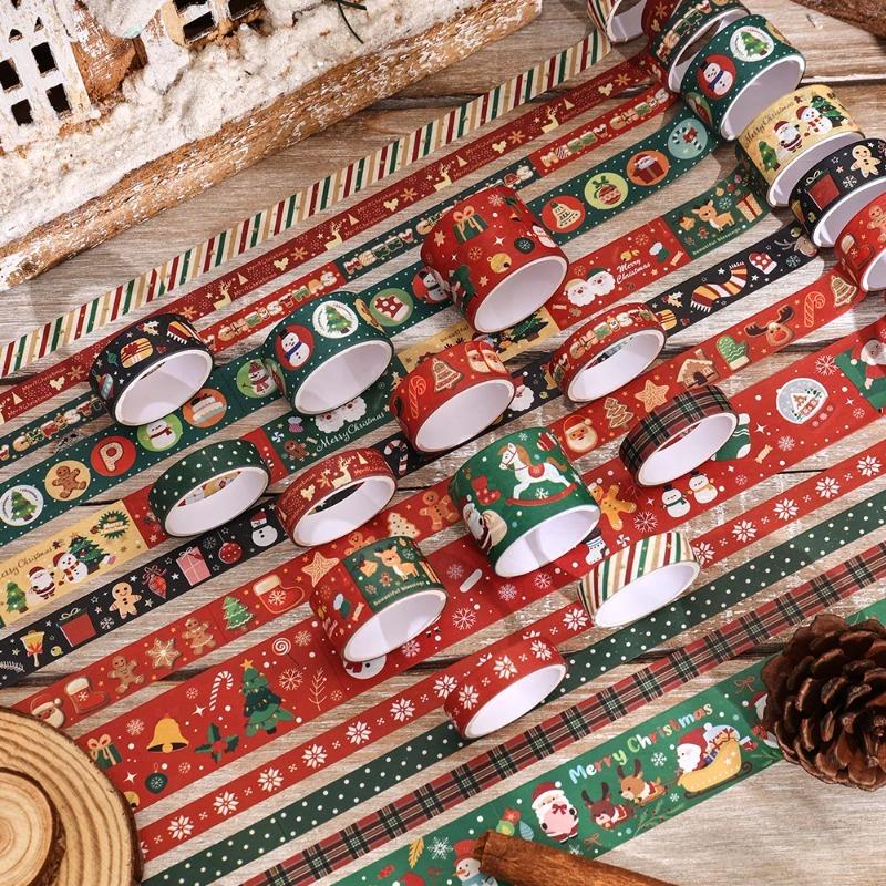 12 Rolls Vintage Christmas Washi Tape Set 4 Sizes Decorative Scrapbooking Santa Claus Tape Decorative Masking Adhesive Tapes