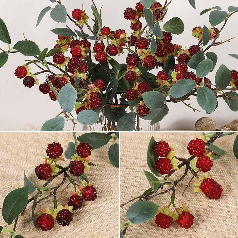 Green Leaves Simulation Berry Branches Red Faux Mulberry Fruit Festival Supplies