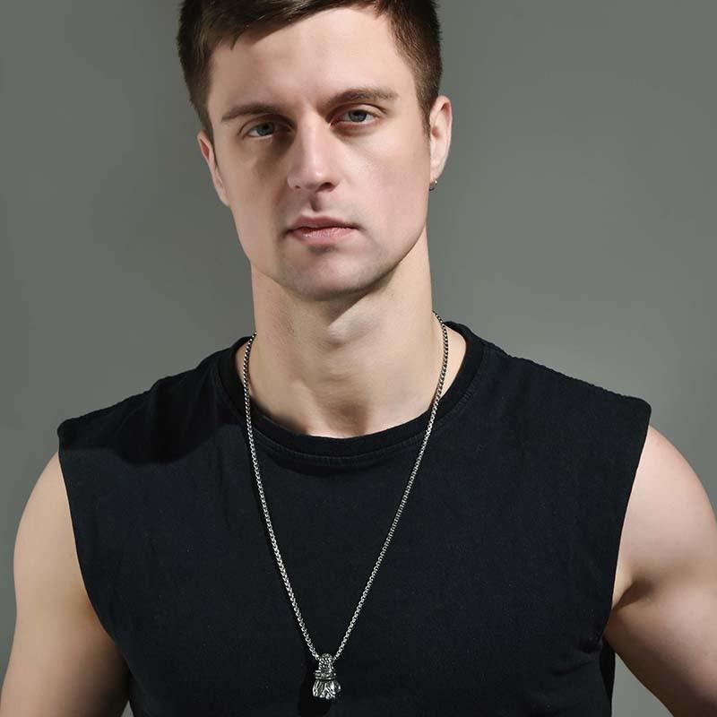Mens Cool Titan Steel Necklace With Eyecatching Fist Pendant For Contemporary Statement Fashion