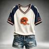 Women's Casual Neck Short Sleeve Tee Lightweight Breathable Rugby Print Top