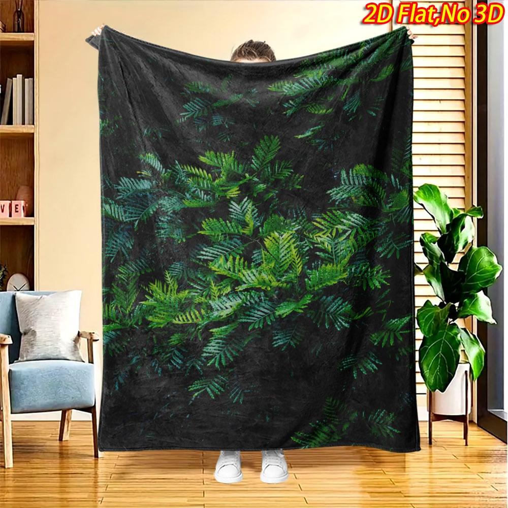 1pc 2D Flat Printing Spring & Summer New Arrival Lush Fern Digital Print Blanket, Suitable for All Seasons, Casual Throw Blanket, 100% Polyester Fiber