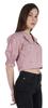 Moomaya Puff Sleeve Crop Top For Women Solid Button Down Collar Designer