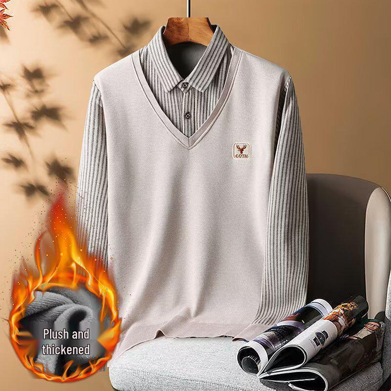 Artistic Harajuku Style Velvet Faux Knit Sweater for Men - Trendy and Versatile Two-Piece Design 3XL