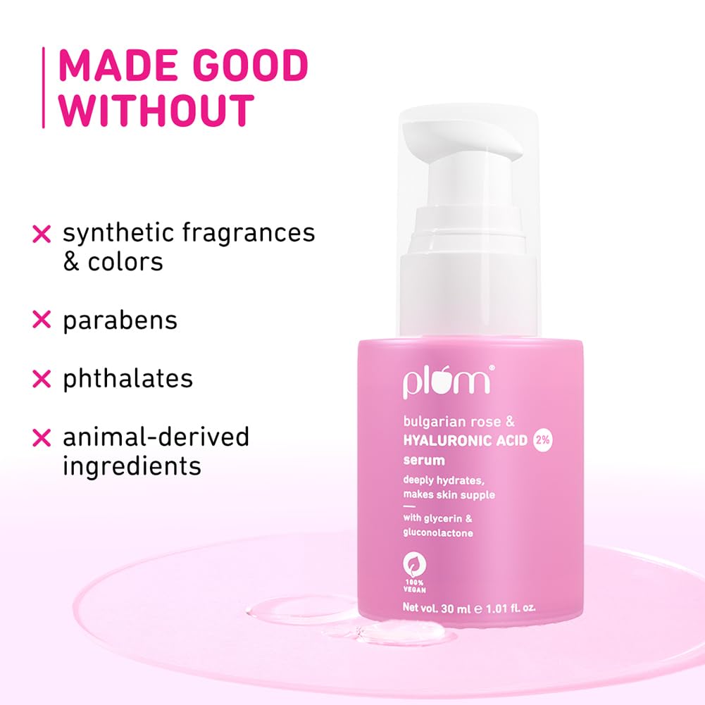 Plum 2% Hyaluronic Acid Serum with Bulgarian Rose 30 Ml | Hydrating Face Serum for Plump, Bouncy Skin Daily Use