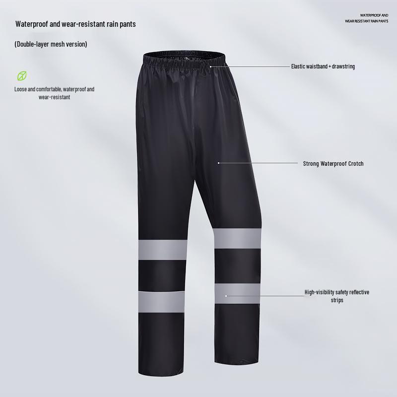 Unisex Reflective Raincoat and Pants Set for Motorcyclists and Delivery Riders - Waterproof and Split Design for Heavy Rain.