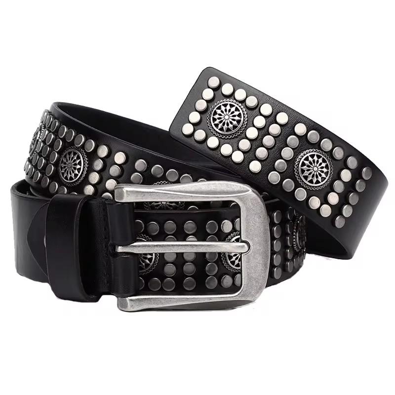 3.8CM Rivet Punk Men Pin Buckle Belt High Quality Genuine Leather Personality Belt Luxury Gift for Men Hip Hop Male Strap