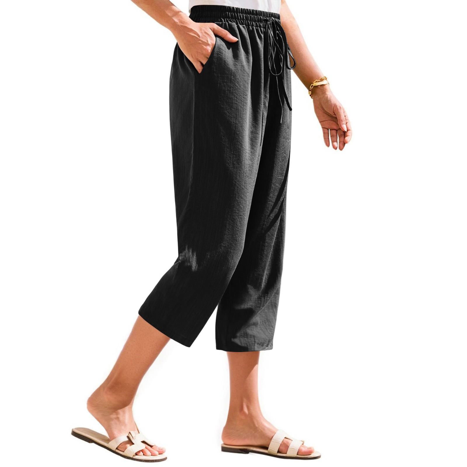 

Женские укороченные брюки Stralght Pants With Pockets Lightweight Caual Loose Trousers S чёрный