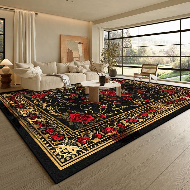 Moderní Černý Luxusní Koberec Obývací Pokoj Zlatý Okraj Protiskluzová Podložka pod Konferenční Stolky Měkký Skládací Kancelářský Salonek Dekor Koberec Snadno Čistitelný
