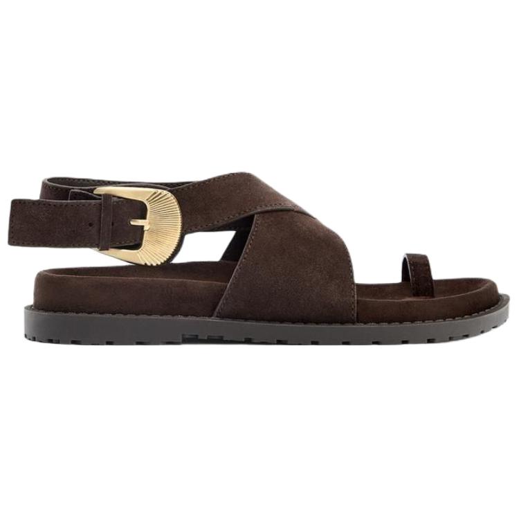 Zara Fashionable Open-Toe Strap Sandals Women Sandals Brown 3608610700