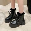 Women Snow Boots 2025 New Winter Warm Plush Street Design Thick Bottom Motorcycle Boots Fashion Cross Lace Fashion Boots Zapatos