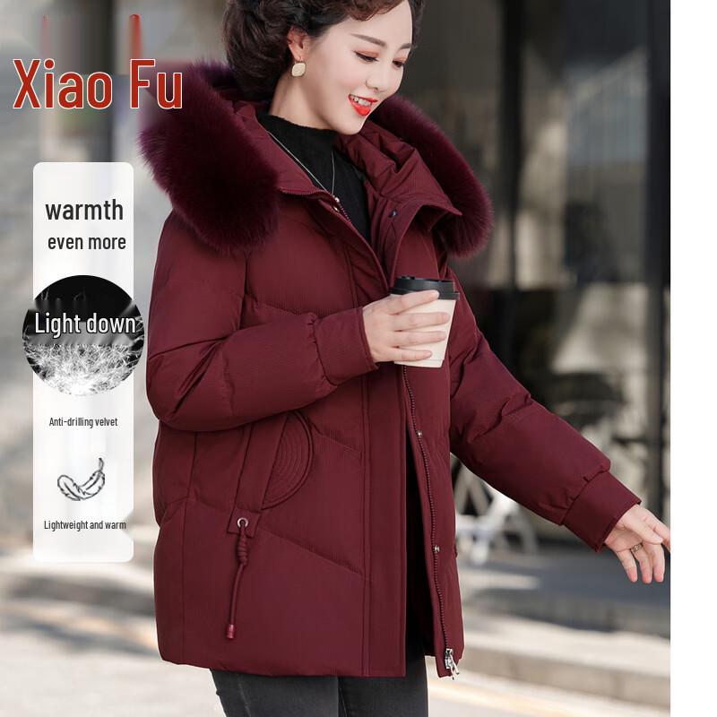 

Стильный пуховик средней длины Xiao Fu Mama с большим меховым воротником L