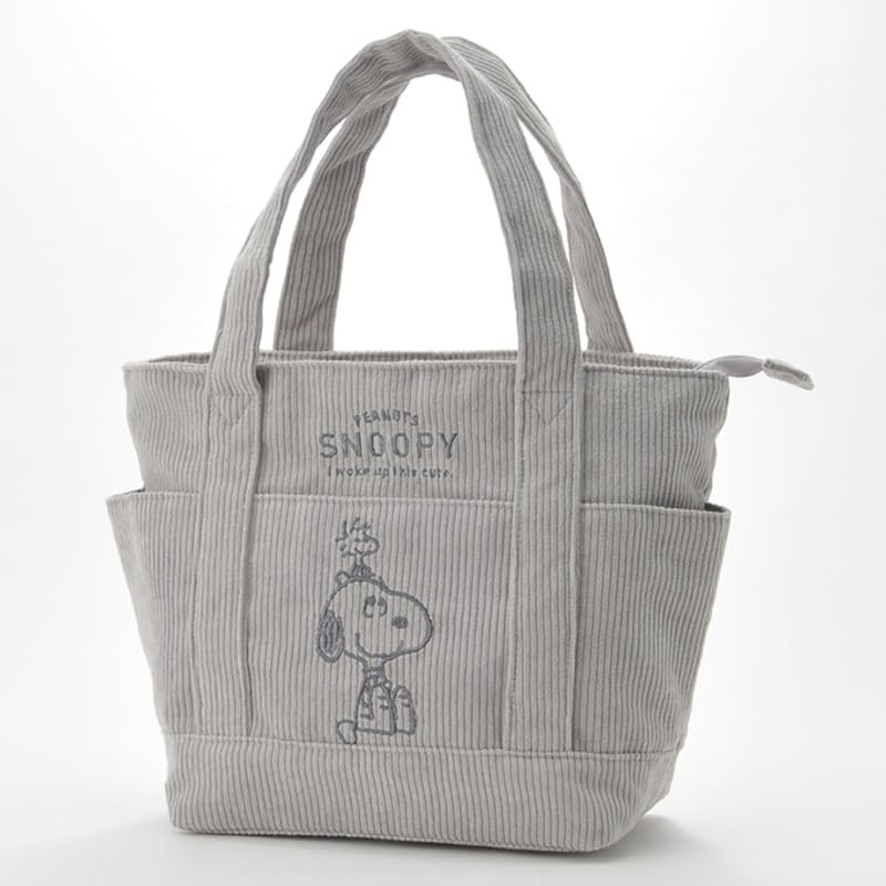 Snoopy Corduroy Tote Bag, Large Capacity Canvas Bag with Pockets, Perfect for School or Commuting, Shopping, or As a Cute Eco Bag (Color: Gray)