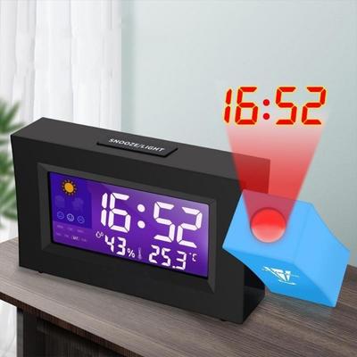 Projektionswecker Sprachaktivierung Tisch-LED-Uhr Elektronische Wettervorhersage Hintergrundbeleuchtung Innenanzeige Temperatur Zeit Datum