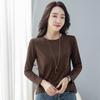 2024 Spring & Autumn Women's Long Sleeve Round Neck T-shirt - Korean Style Casual Solid Color Base Layer