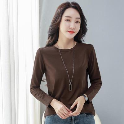 2024 Spring & Autumn Women's Long Sleeve Round Neck T-shirt - Korean Style Casual Solid Color Base Layer