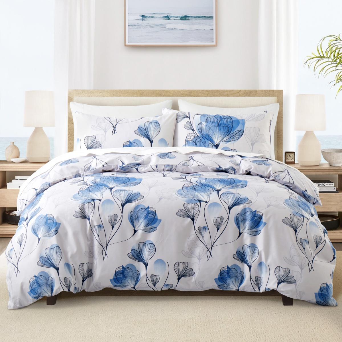 

Comforter Blue Floral Twin Queen Garden Style Botanical Flower Leaves Bedding Set Farmhouse Comforter For Girls Women Comforter (quilt)-EU Single(135*200cm)3pcs