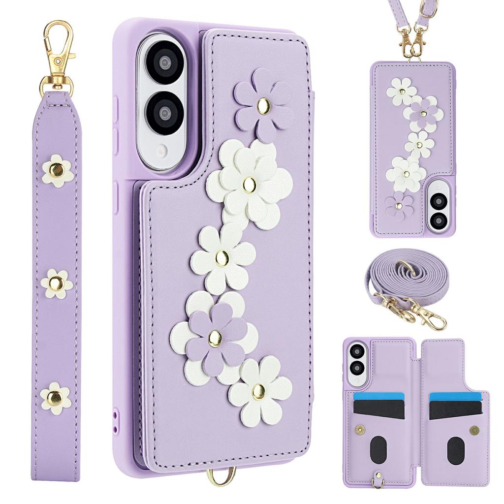 SY-001 For Samsung Galaxy S25 Edge Case Card Slots Leather Coated TPU Flower Phone Cover