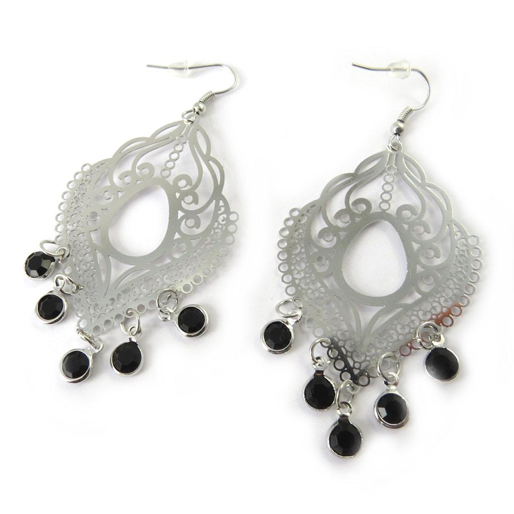 Les Trésors De Lily [M7996] - Silver Black 'Carmen' Earrings