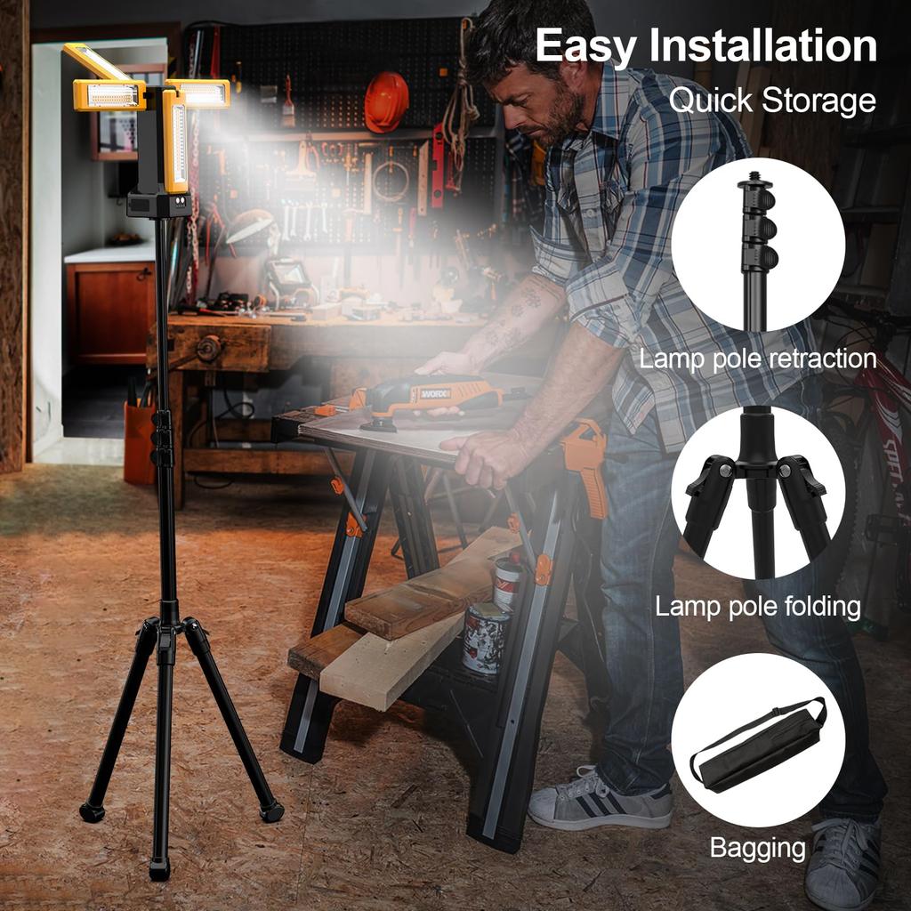 8000lm Ultra-Bright LED Work Light with USB Rechargeable and Solar Powered Features, 4 Lighting Modes, 3 Color Switching Options (Daylight, Warm